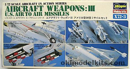 Hasegawa 1/72 Aircraft Weapons III US Air to Air Missiles AIM-9/AIM-54/AIM-7/AMRAAM/AIM-4/SUU-20/GPU-5, 3 plastic model kit